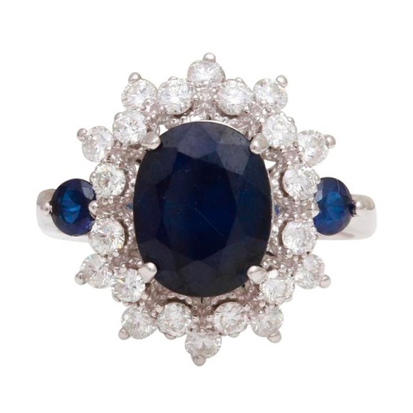 4.30 Ct Blue Sapphire & Diamond 14KW Gold Ring